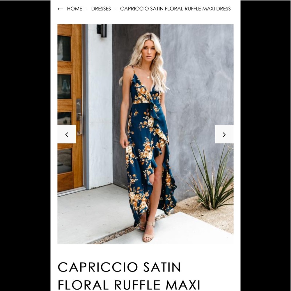 CAPRICCIO SATIN FLORAL RUFFLE MAXI DRESS Small